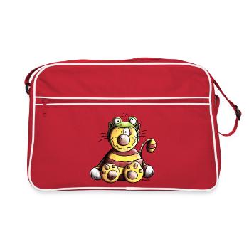 Katze im Froschkostüm - Retro Tasche - Rot/Weiß - Vorne