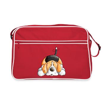 Verträumter Beagle - Retro Tasche - Rot/Weiß - Vorne