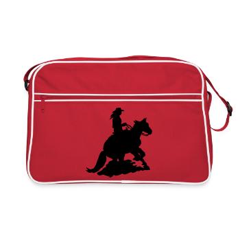 Westernreiterin Sliding Stop, Whoa Quarterhorse - Retro Tasche - Rot/Weiß - Vorne