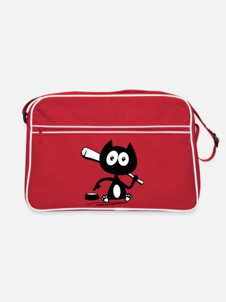 Gib mir Essen! Katzenhumor! - Retro Tasche - Rot/Weiß - Vorne