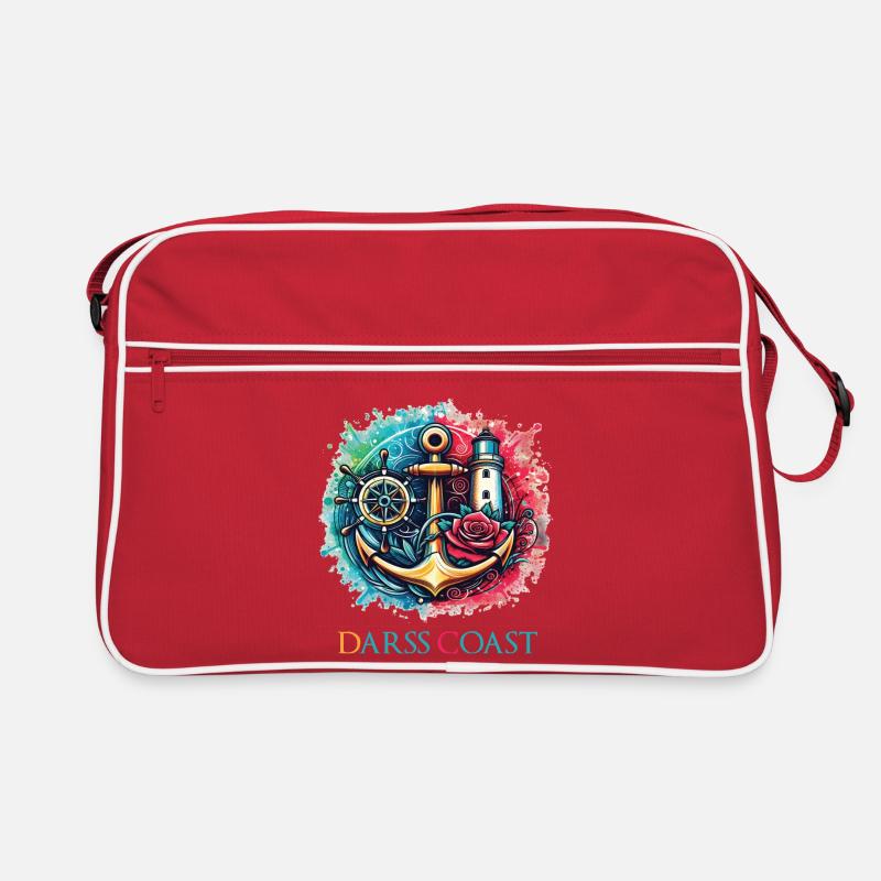 DarssCoast - Wellen Möwe Anker Grafik - Retro Tasche - Rot/Weiß