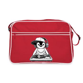 motif de pingouin cool en tant que DJ avec des écouteurs - Sac Retro - rouge/blanc - Devant