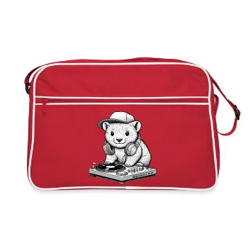 motif wombat cool en tant que DJ avec des écouteurs - Sac Retro - rouge/blanc - Devant