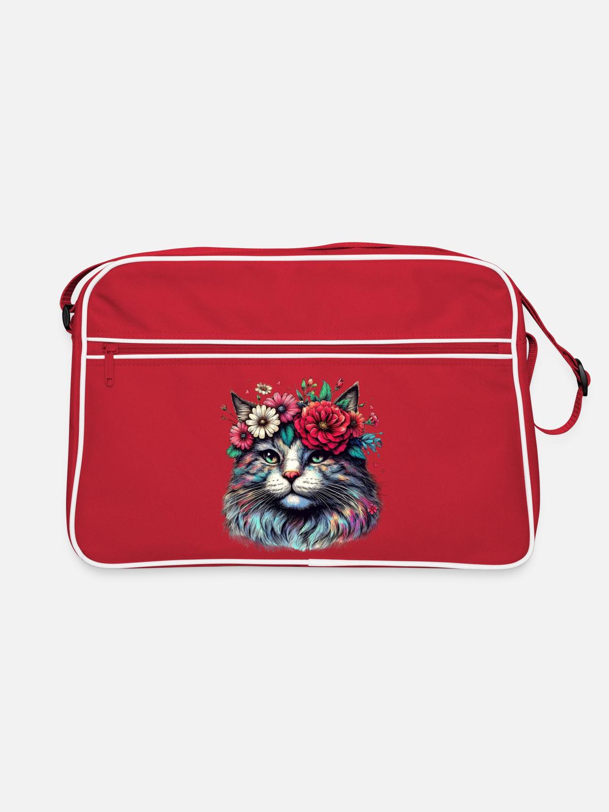 Chat avec des fleurs - Sac Retro - rouge/blanc - Devant