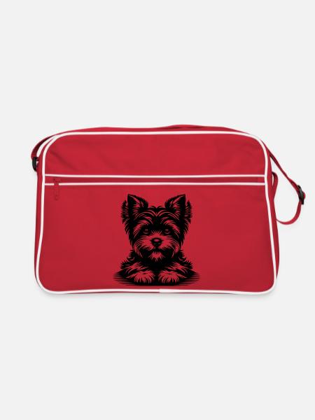 Yorkshire Terrier Kopf mit Pfoten - Retro Tasche - Rot/Weiß - Vorne