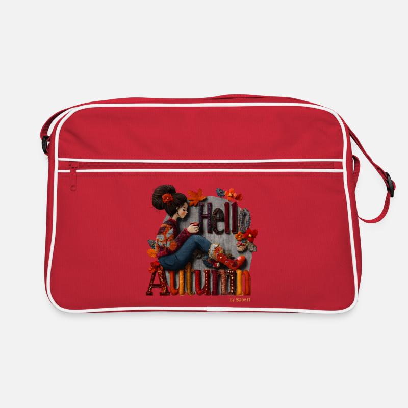 Hello Autumn – Gemütliches Herbstmädchen mit Kaffee, Blumen Retro Tasche