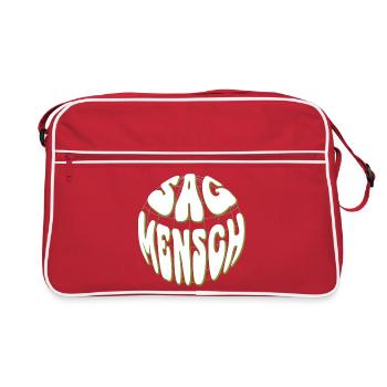 Globale Retro Typo Neon Grün - Sag Mensch - Retro Tasche - Rot/Weiß - Vorne