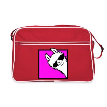 Lama Cool Guckt um Ecke Seite Sonnenbrille Alpaka - Retro Tasche - Rot/Weiß - Vorne