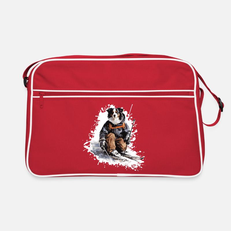 Border Collie Dog Ski Skiing Retro Bag