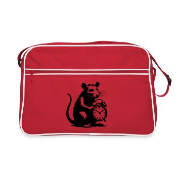 Stressed Rat and Alarm Clock - Retro Bag - red/white - Front