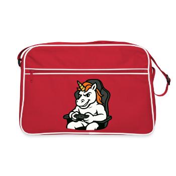Gaming-Einhorn-Maskottchen im Gamer-Stuhl - Retro Tasche - Rot/Weiß - Vorne