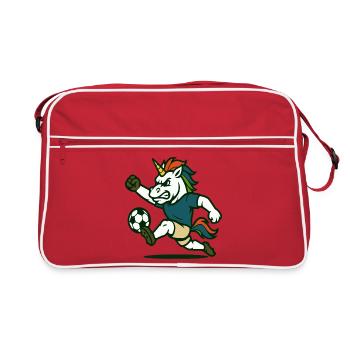 Mascotte de football licorne qui donne des coups de pied avec force - Sac Retro - rouge/blanc - Devant