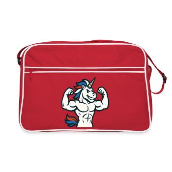 Muscle Unicorn Gym Maskottchen Power Flex Design - Retro Tasche - Rot/Weiß - Vorne