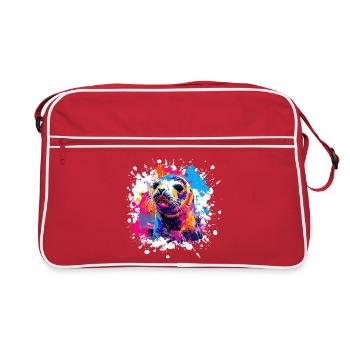 Farbexplosion Seehund Popart - Retro Tasche - Rot/Weiß - Vorne