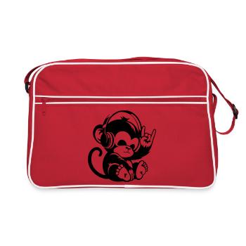 Rock monkey with headphones and rock hand sign - Retro Bag - red/white - Front