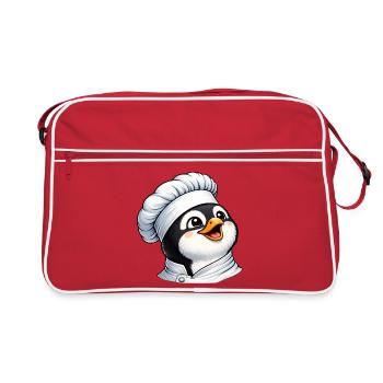Cheerful Penguin Chef Cartoon Kitchen Fun Food - Retro Bag - red/white - Front