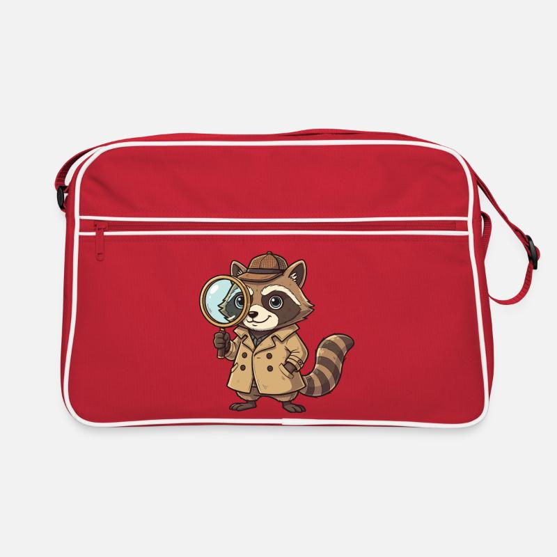 Raccoon detective with magnifying glass Retro Bag