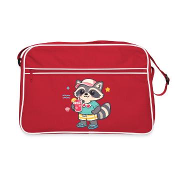 Raccoon on the beach with drink - Retro Bag - red/white - Front