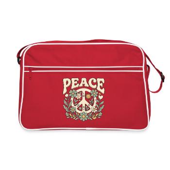 Frieden Retro 60er Blumen - Retro Tasche - Rot/Weiß - Vorne