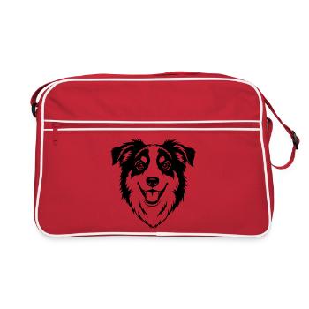 Australian Shepherd Head Black - Retro Bag - red/white - Front