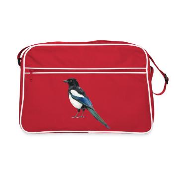 Kobaltblauer Schwanzmagpie - Retro Tasche - Rot/Weiß - Vorne