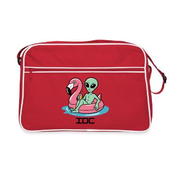 Extraterrestre dans le char rose des flamants roses - Sac Retro - rouge/blanc - Devant