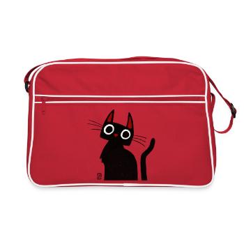 Silhouette du chat nocturne aux oreilles rouges - Sac Retro - rouge/blanc - Devant