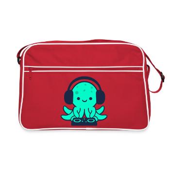 Unterwasser DJ Octopus mit Kopfhörer - Retro Tasche - Rot/Weiß - Vorne