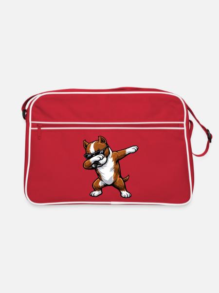 Dabbing American Staffordshire Terrier - Retro Tasche - Rot/Weiß - Vorne