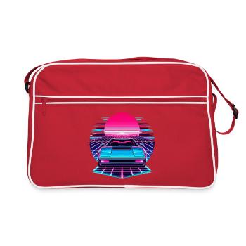 Voiture Synthwave néon au coucher du soleil - Sac Retro - rouge/blanc - Devant