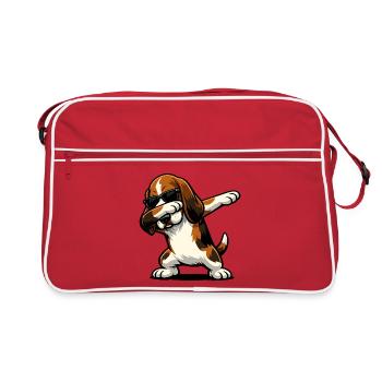 Dab du basset hound dans le style comique - Sac Retro - rouge/blanc - Devant
