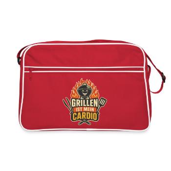 Grillen ist mein Cardio – Lustiger BBQ Spruch - Retro Tasche - Rot/Weiß - Vorne