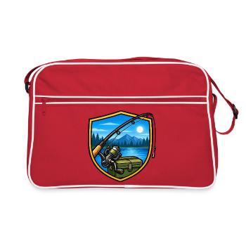 Seeangeln bei Abendlicht - Retro Tasche - Rot/Weiß - Vorne