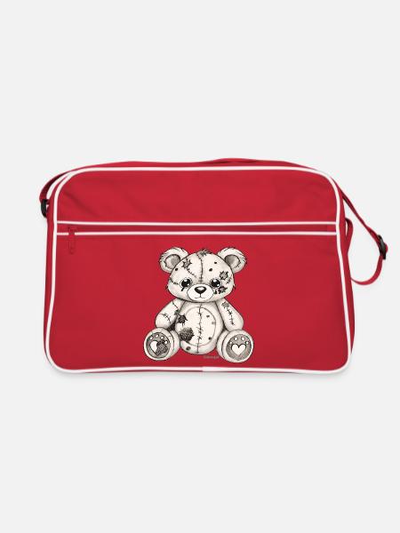  Teddybär Original Zeichnung  - Retro Tasche - Rot/Weiß