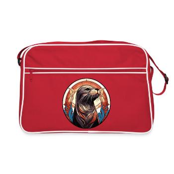 Robbe Seehund Retro Illustration - Retro Tasche - Rot/Weiß - Vorne