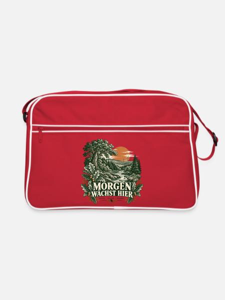 Morgen wächst hier – Waldlandschaft - Retro Tasche - Rot/Weiß