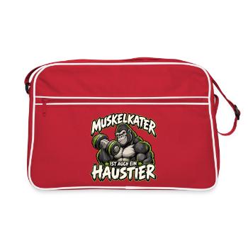 Muskelkater als Haustier Gymlife - Retro Tasche - Rot/Weiß - Vorne