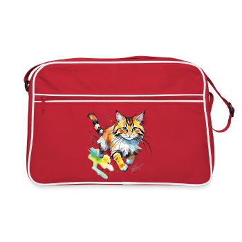 springende  Katze im wasserfarbenlook - Retro Tasche - Rot/Weiß - Vorne