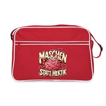 Maschen statt Hektik Geschenkidee für Freizeit - Retro Tasche - Rot/Weiß - Vorne