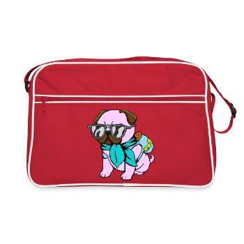 Mops-Reisender - Retro Tasche - Rot/Weiß - Vorne