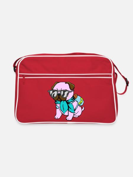 Mops-Reisender - Retro Tasche - Rot/Weiß
