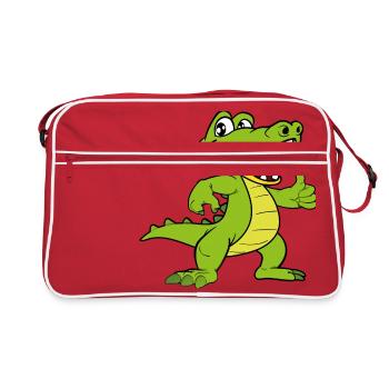 Kroko Kaiman Reptilien Tiere - Retro Tasche - Rot/Weiß - Vorne