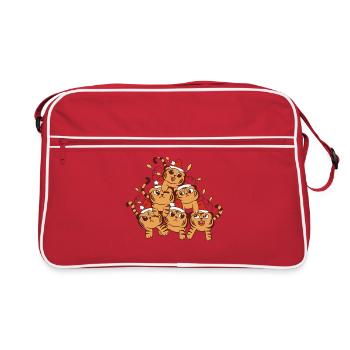 Tiger Cat Christmas Tree Christmas - Retro Bag - red/white - Front