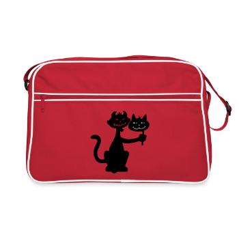 Schwarze Katze und Dämon - Retro Tasche - Rot/Weiß - Vorne