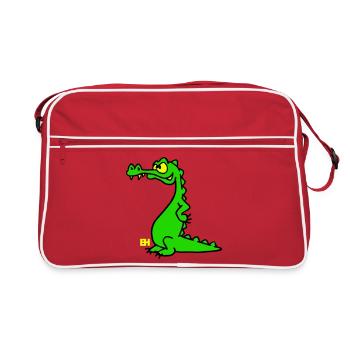 Smiling Crocodile, Three Color Design - Retro Bag - red/white - Front