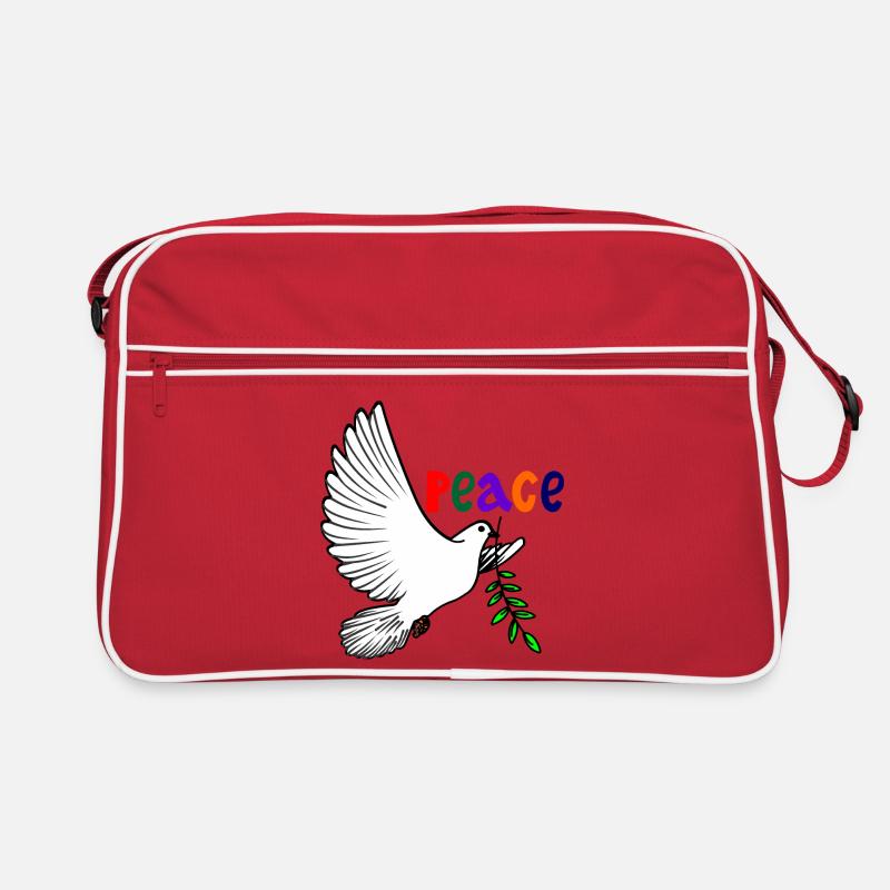 Colombe de la paix blanche avec texte de branche de laurier Français PAIX Sac Retro