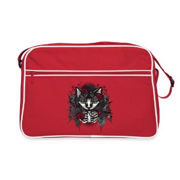 dunkles Gothic Katzen Porträt mit roten Rosen - Retro Tasche - Rot/Weiß - Vorne