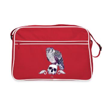 Chouette grand-duc et crâne d’Eurasie avec ornements - Sac Retro - rouge/blanc - Devant