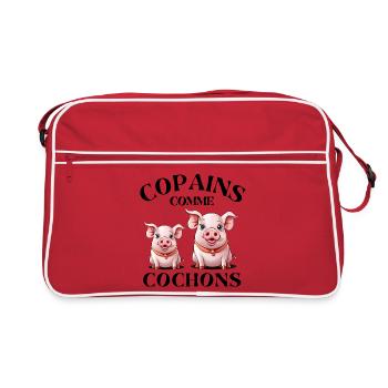 cochon, copains comme cochons, amitié - Sac Retro - rouge/blanc - Devant