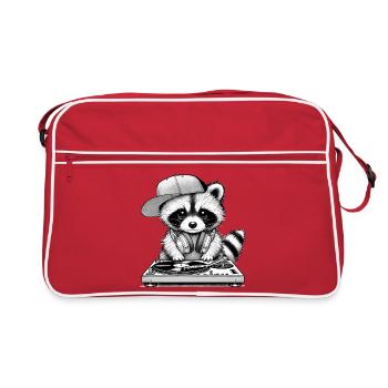 motif de raton laveur cool en tant que DJ avec des écouteurs - Sac Retro - rouge/blanc - Devant